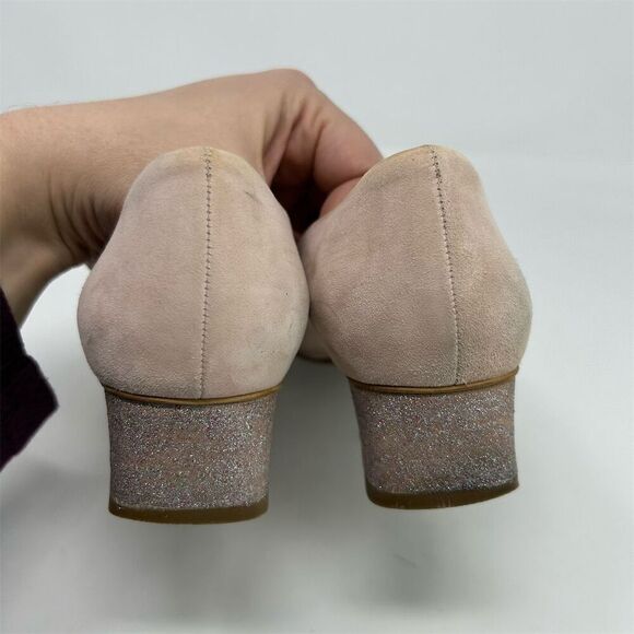 Everlane Women's V Sparkle Heeled Light Blush Pink Suede Block Pumps Size 7 - Picture 7 of 12
